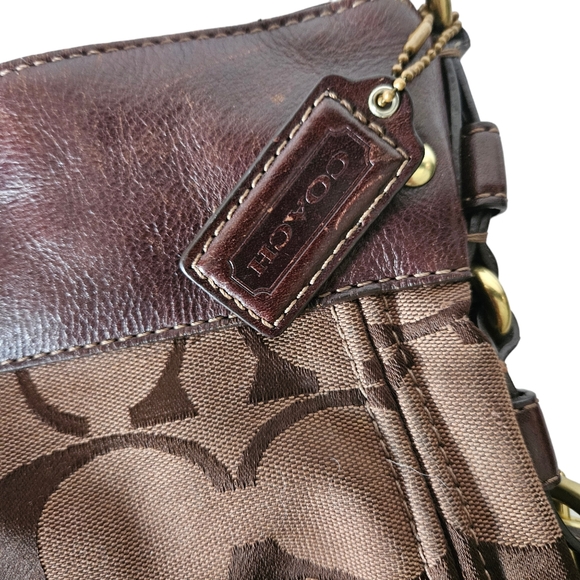 Coach 12674 Zoe Signature Logo Hobo Bag Brown Jaquard Shoulder Purse Large - Picture 4 of 14